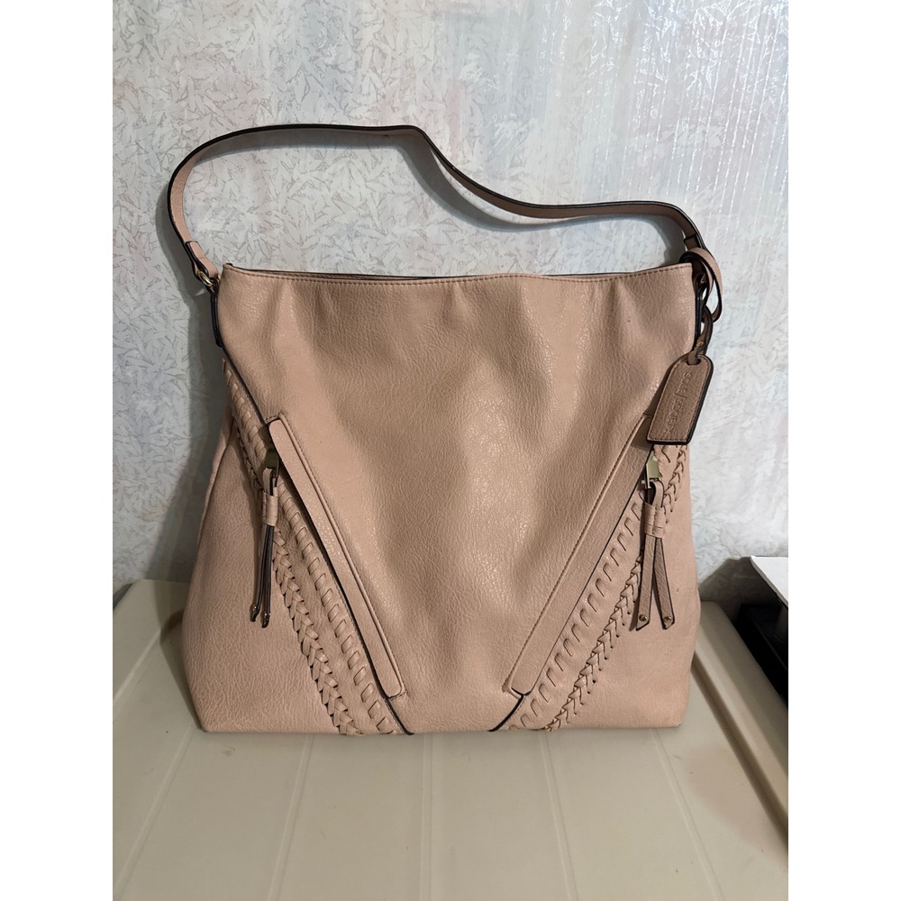 Sole Society Blush Pink Vegan Leather Braided Whipstitch Hobo Shoulder Bag